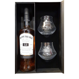 WHISKY BOWMORE 12 ANS COFFRET+ 2 VERRES 70CL 40°