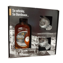 COFFRET WHISKY MOON HARBOUR PIER 2 70CL + 2 VERRES 47.1°